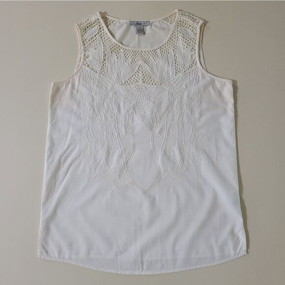 Bass Women's White Sleeveless Embroidered Lace Tank - Picture 1 of 4